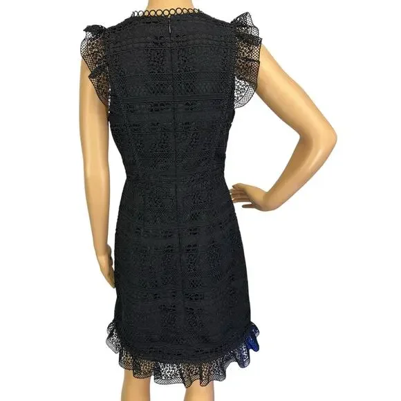 J. Crew Cap Sleeve Ruffle Dress in Mixed Lace Black Size 2 - Picture 9 of 16